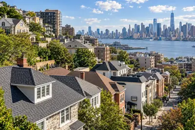 Illustrative residential rooftop scene, not a verified photograph of the named city